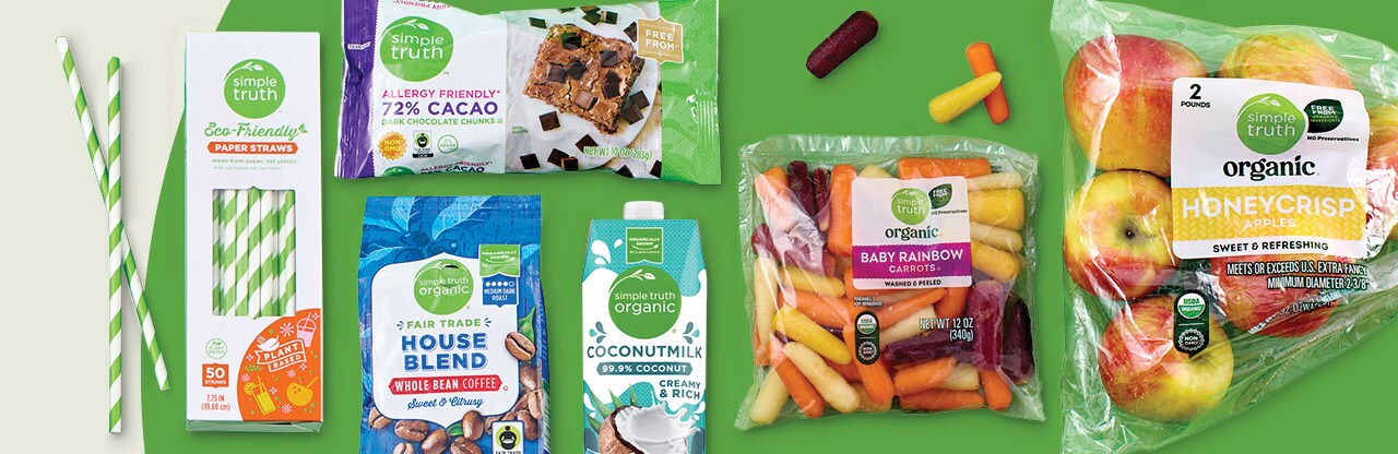 Compilation of pack shots featuring earth-friendly faves from Simple Truth.