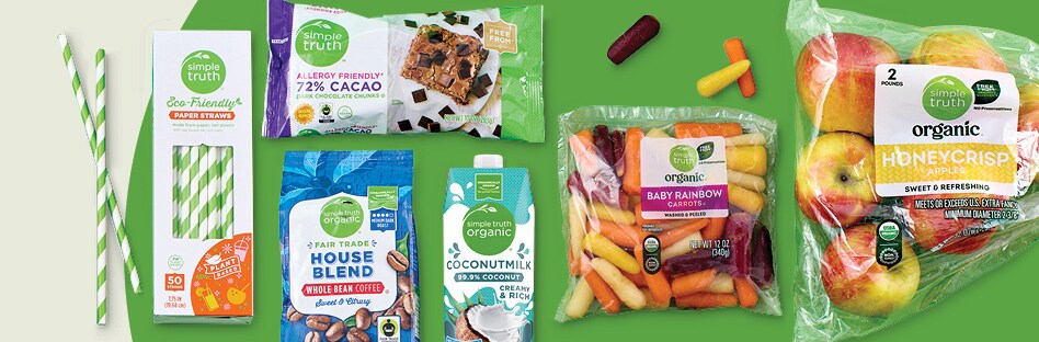 Compilation of pack shots featuring earth-friendly faves from Simple Truth.