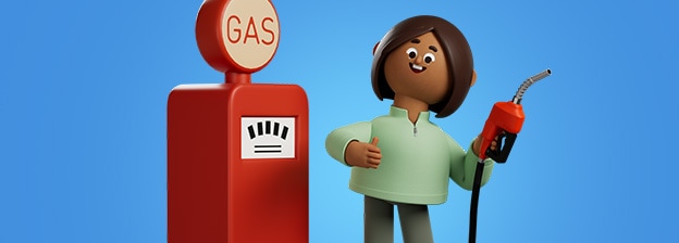 Excited Kroji Character giving a thumps up while getting ready to pump fuel.