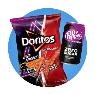 Doritos Late Night Loaded Taco and Nacho Cheese and Dr. Pepper Black Cherry Zero Sugar