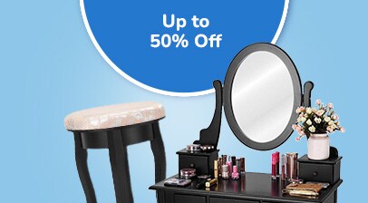 Shop the Presidents' Day sale all week long, featuring a coffee side table and powder dresser.
