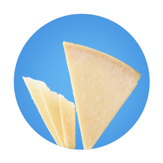 Cheese wedges on a blue background. 