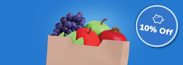 Grocery Bag with Fresh Fruits and Vegetables