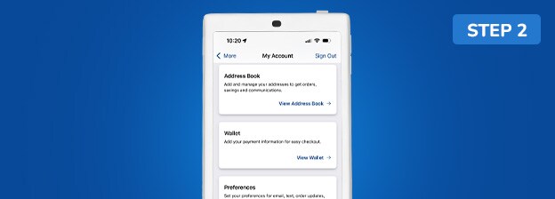 A phone showing options under My Account, including the section for My Wallet.