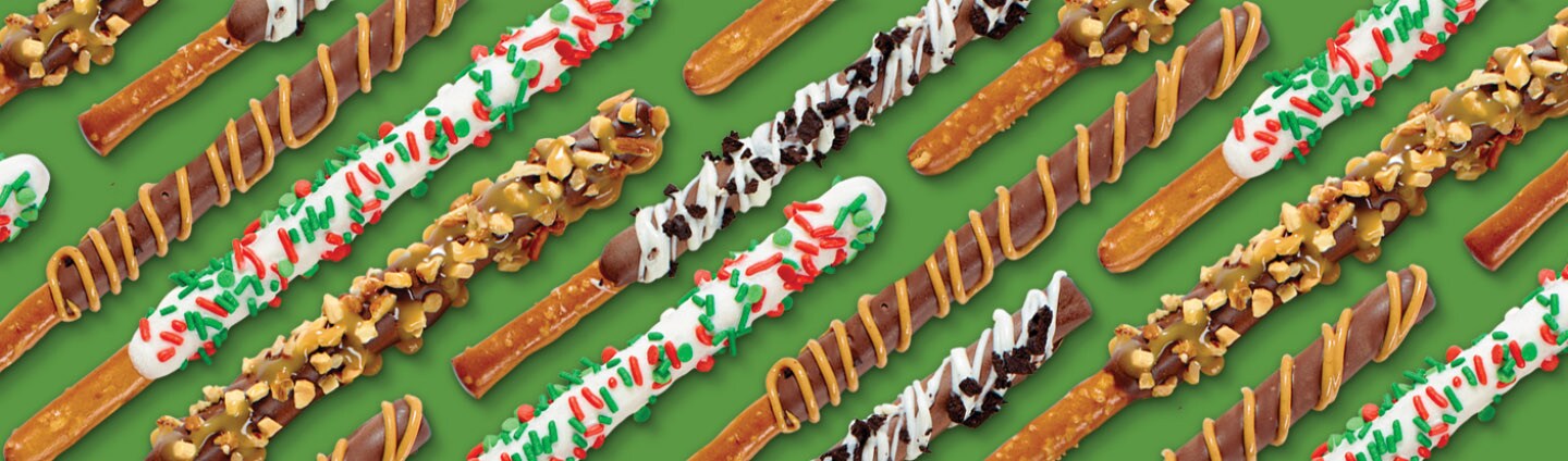 pattern of chocolate dipped pretzel rods