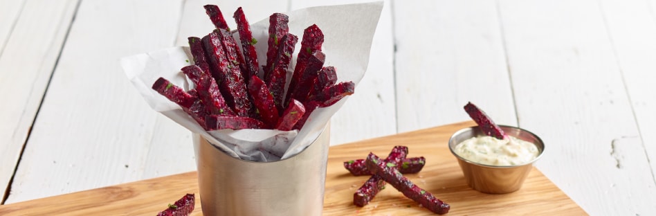 beet fries in tin cup