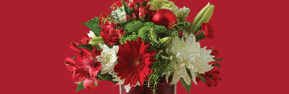red and green floral bouquet