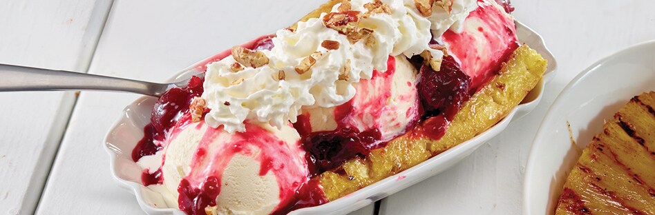 Grilled Pineapple Split with Cherry Sauce
