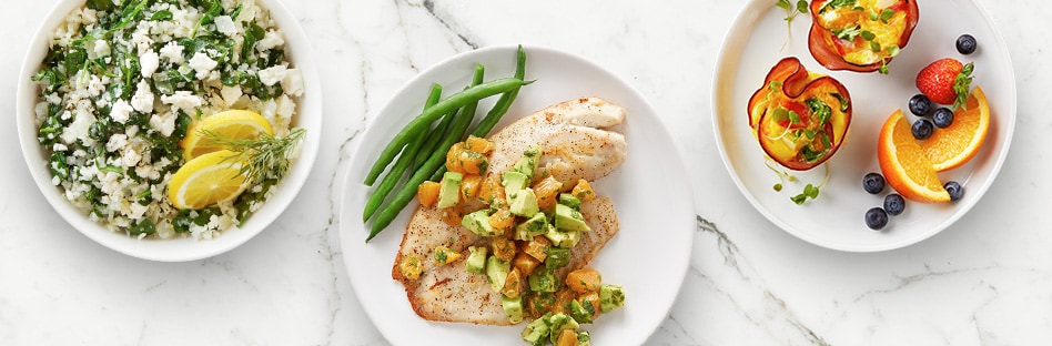 Plates of three keto-friendly meals