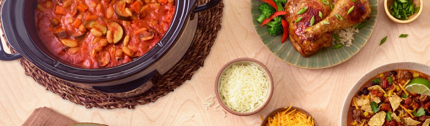 Slow-cooked chili, Filipino chicken adobo and taco soup