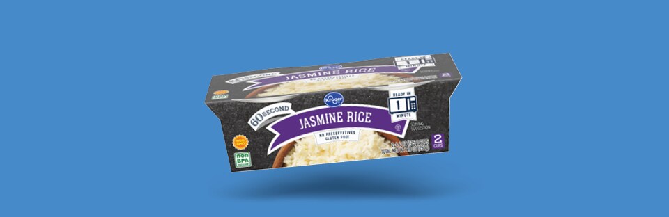 Jasmine Rice cup package on blue container
