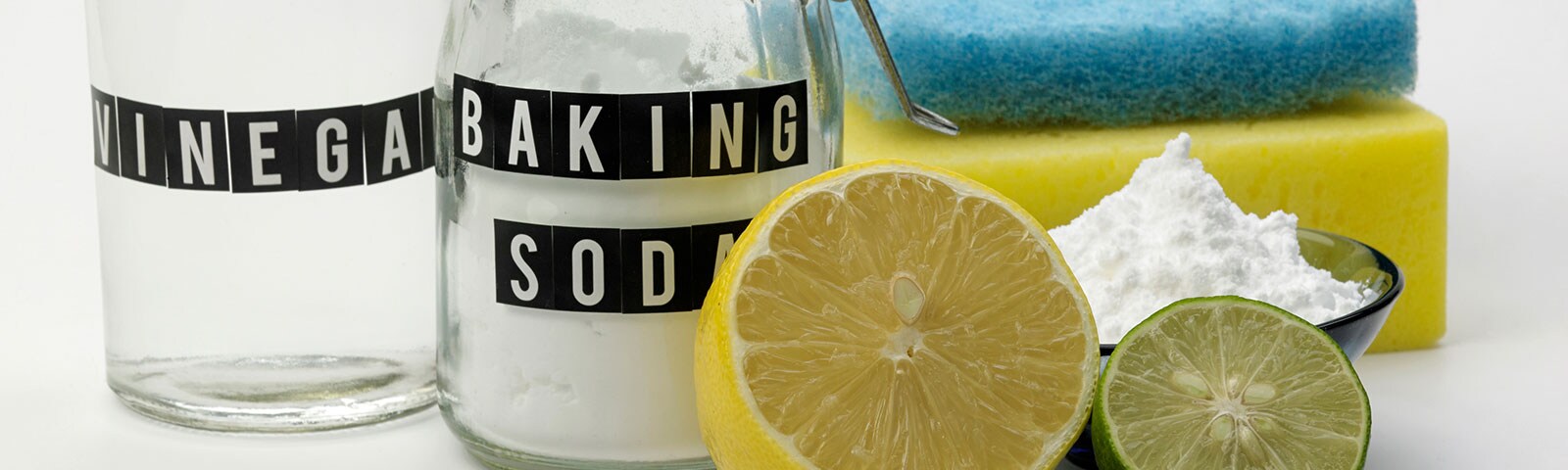 Vinegar, baking soda, salt and citrus