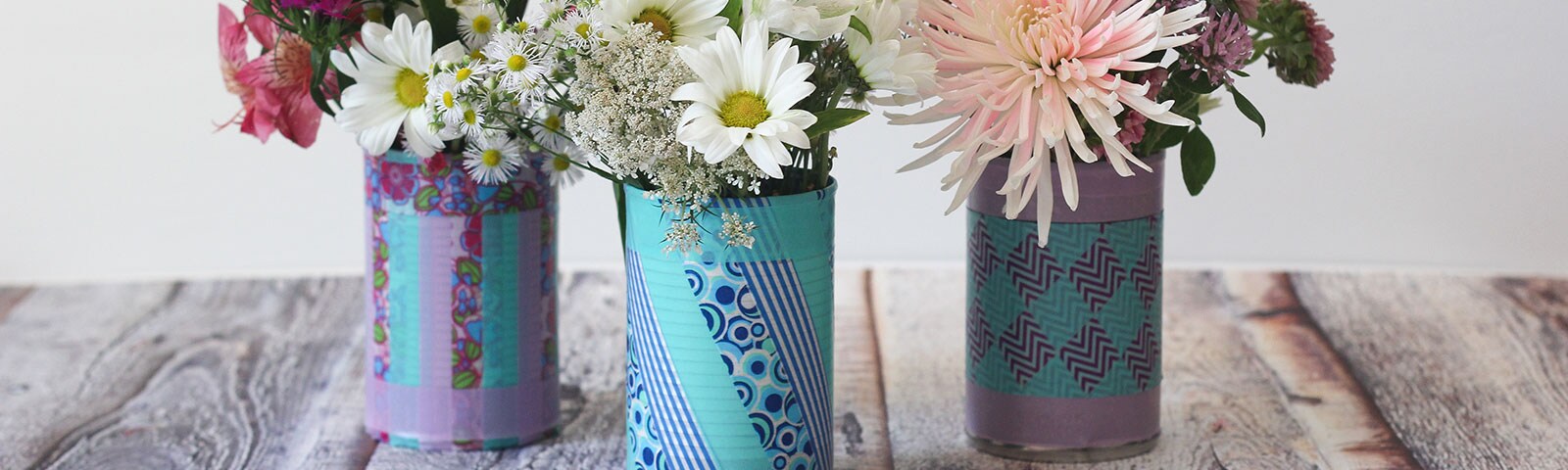 Flowers in tin cans Flowers in tin cans