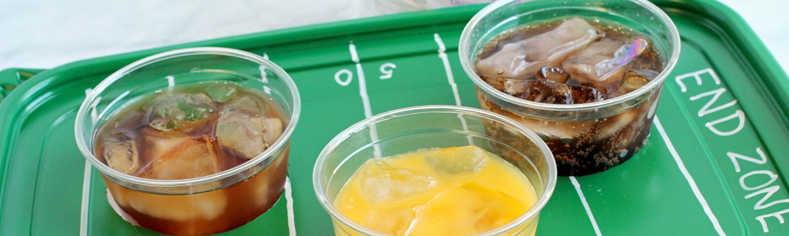 DIY football field drink tray holding three different drinks DIY football field drink tray holding three different drinks