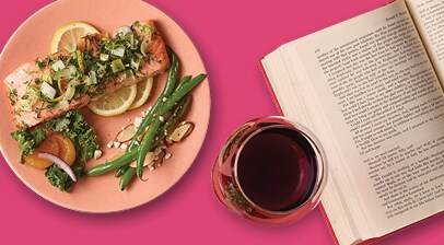 slow cooker salmon with green beans, red wine and a chapter book