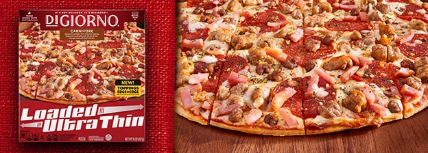 Thin Crust, so many toppings! Our loaded Ultra Thin Pizza is packed.