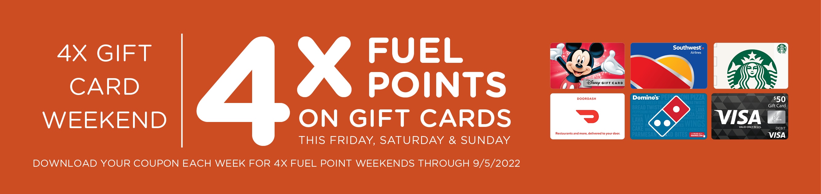 Download coupon for 4X Fuel Points on Gift Cards!