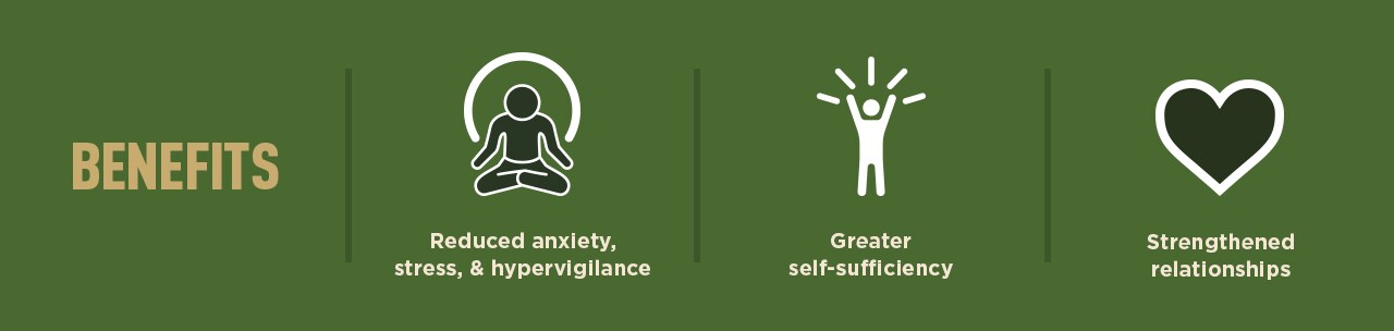 Reduced anxiety, stress and hypervigilance Reduced anxiety, stress and hypervigilance
